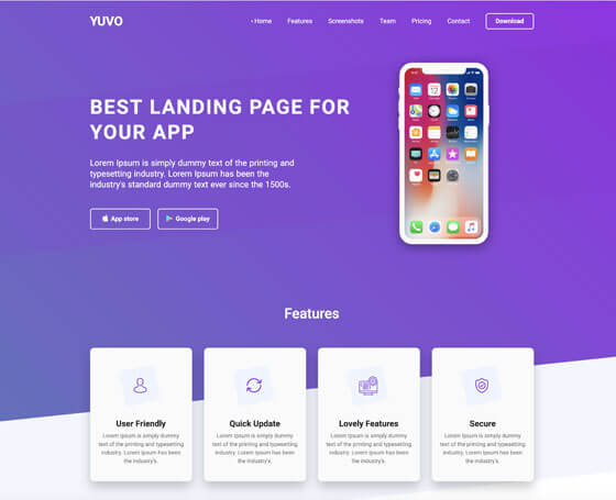 Yuvo- Modern & Clean App Landing Page Yuvo- Modern & Clean App Landing Page